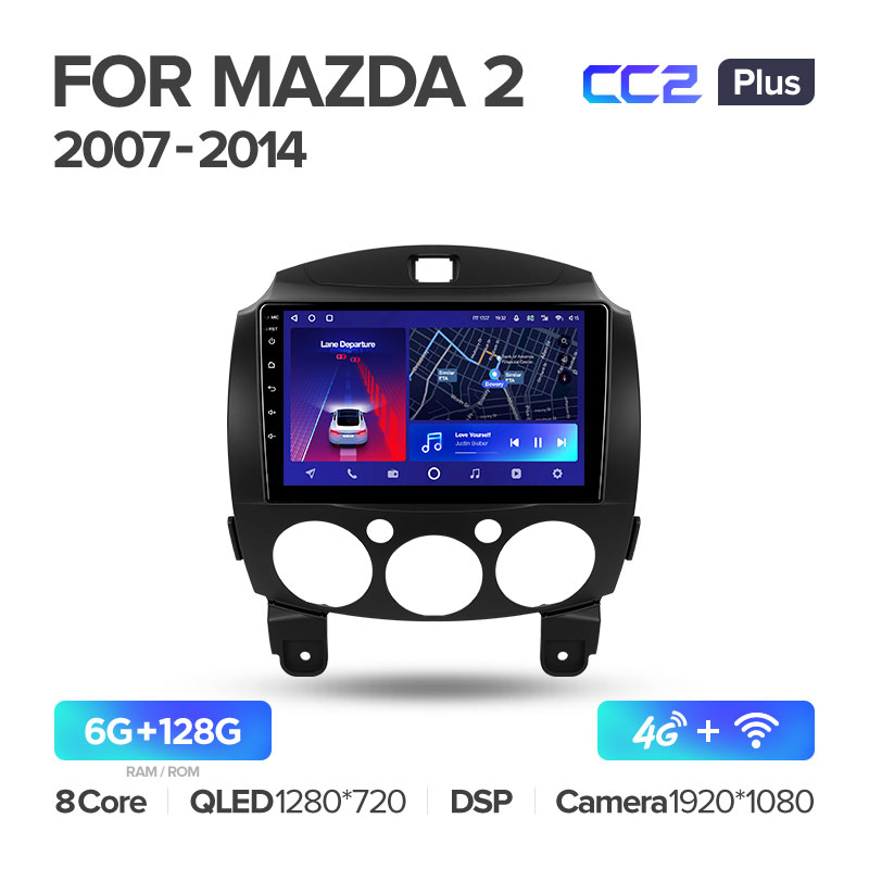 Штатная магнитола CC2+ PLUS 6/128 для Mazda 2 (2007-2014) (9") (And.10,DSP,IPS)