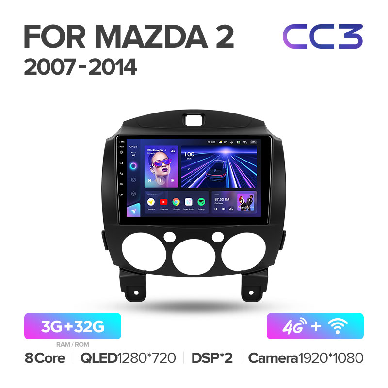 Штатная магнитола Teyes CC3 3/32 для Mazda 2 (2007-2014) (9") (And.10,DSP,IPS)
